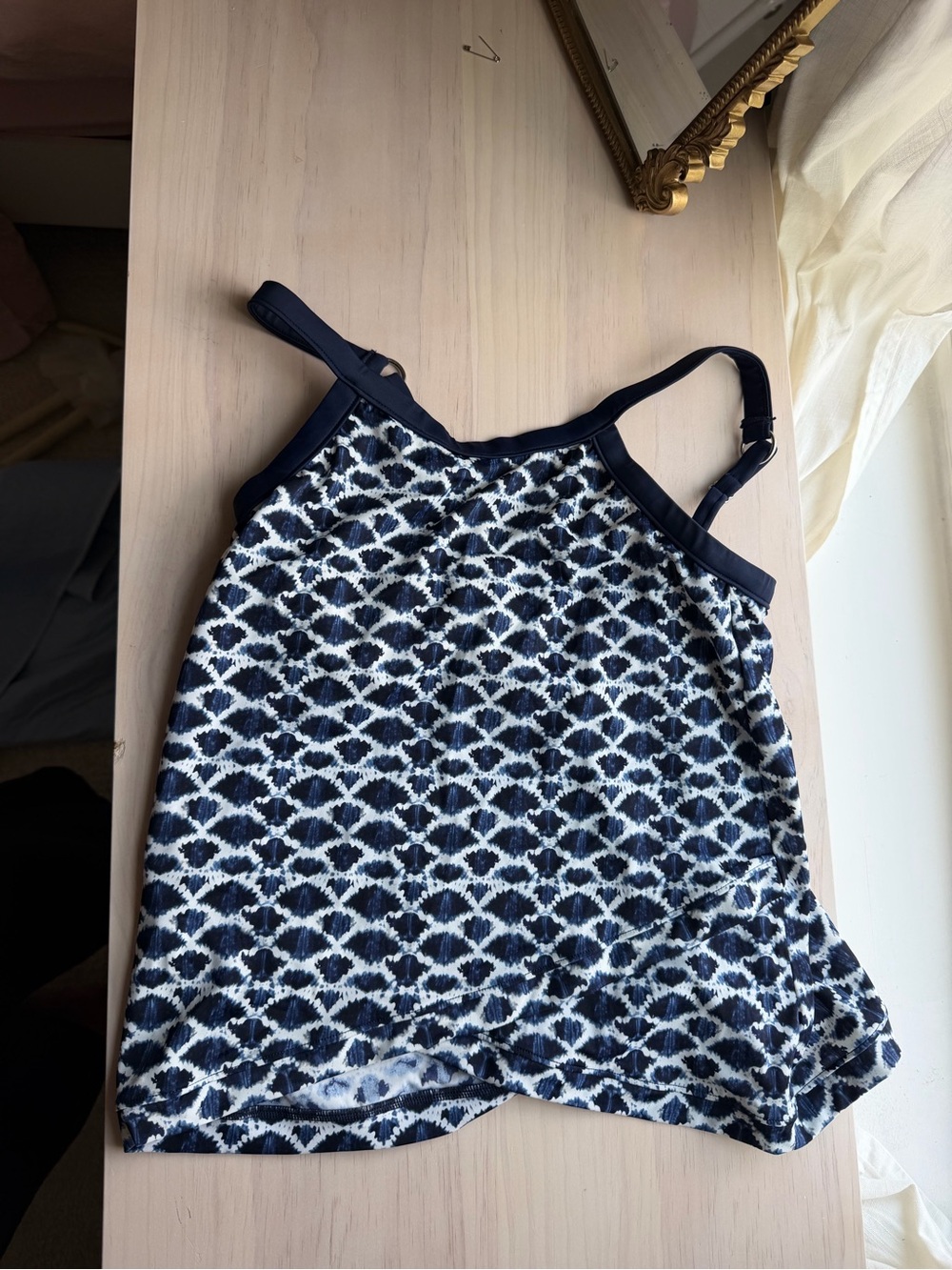 Navy and White Patterned Tankini Top